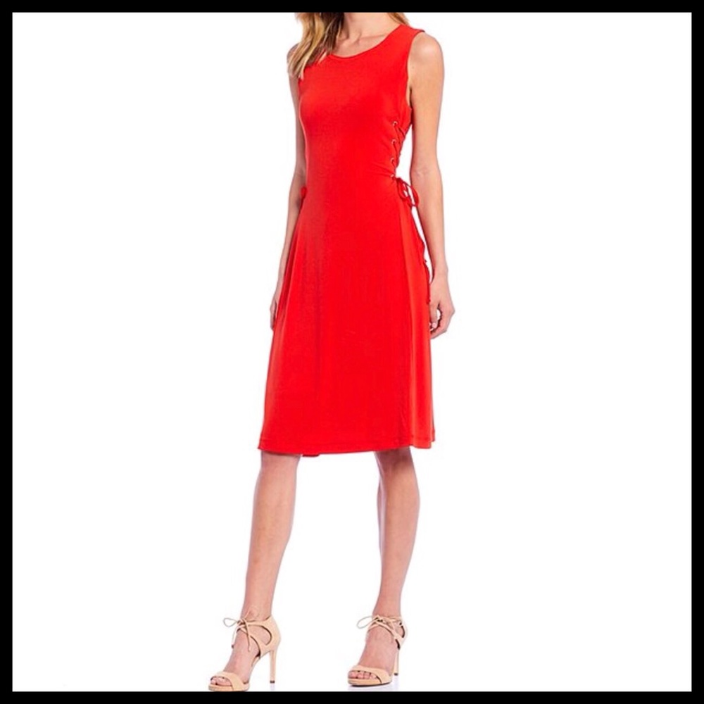 NWT T Tahari Sleeveless Side Lace Up Midi Dress